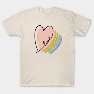 Boho Rainbow Heart Love Letters Line Art T-Shirt